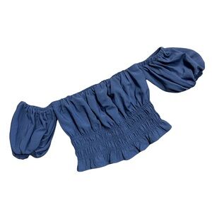 Abercrombie & Fitch Women’s Blue Off-Shoulder Ruffle Top Bubble Sleeves